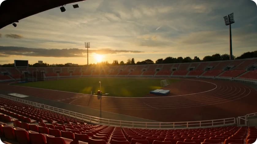Stadium running track at sunset showcasing high-resolution Seedance 2.0 video output