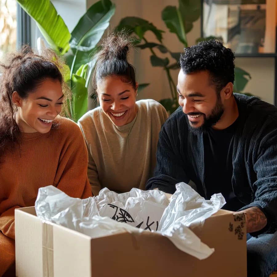 Group unboxing products in a UGC haul video