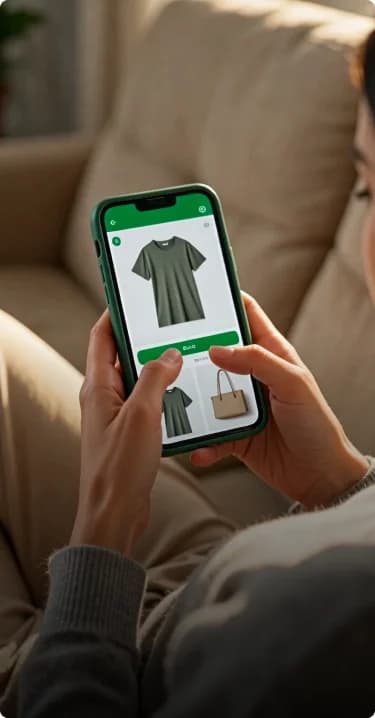 App ad showing product shopping on a smartphone