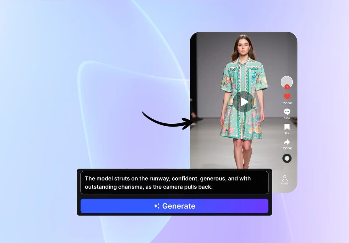 Text to video prompt on phone with fashion model preview