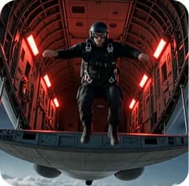 Action paratrooper scene generated with Seedance 2.0