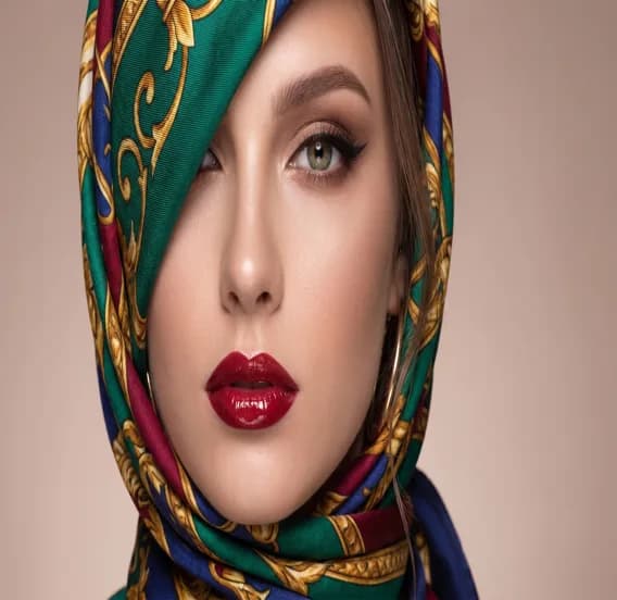 Fashion portrait with patterned headscarf — Seedream 5.0 sample