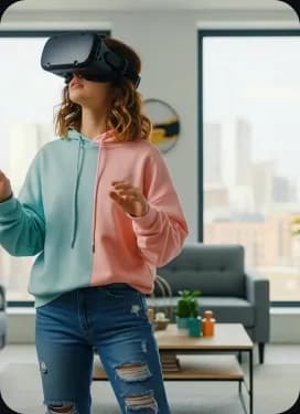 Creator wearing VR headset tech ad template