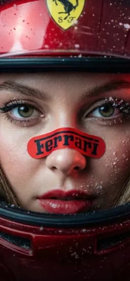 Featured TikTok ad preview with Ferrari racing helmet portrait