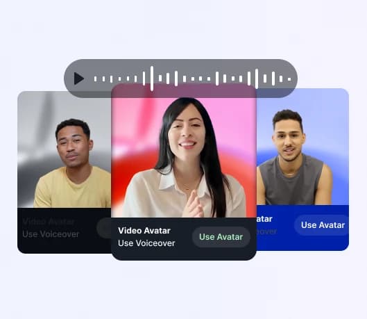 Avatar selection interface with voiceover waveform controls