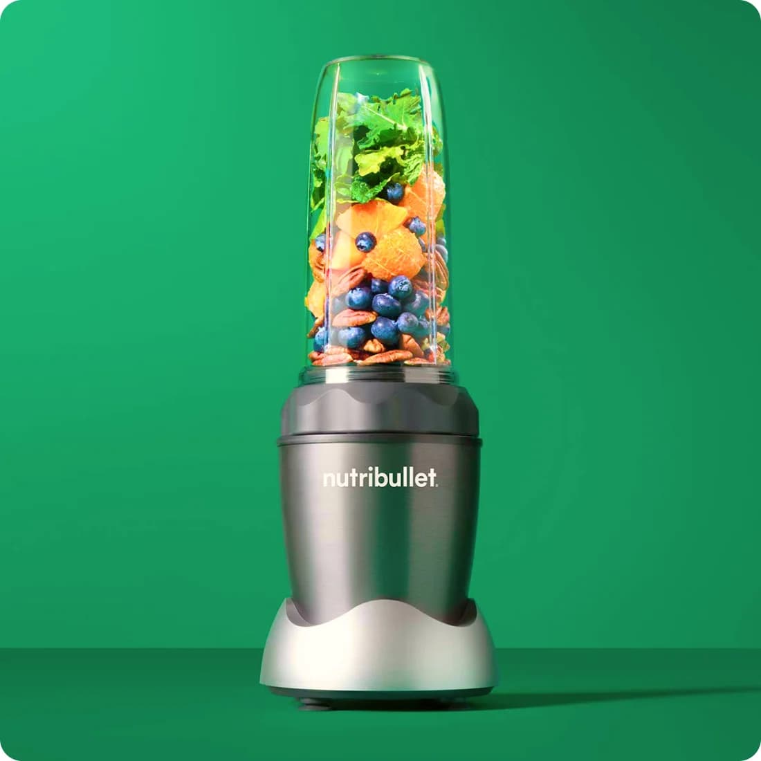 Nutribullet blender with fresh fruits and vegetables