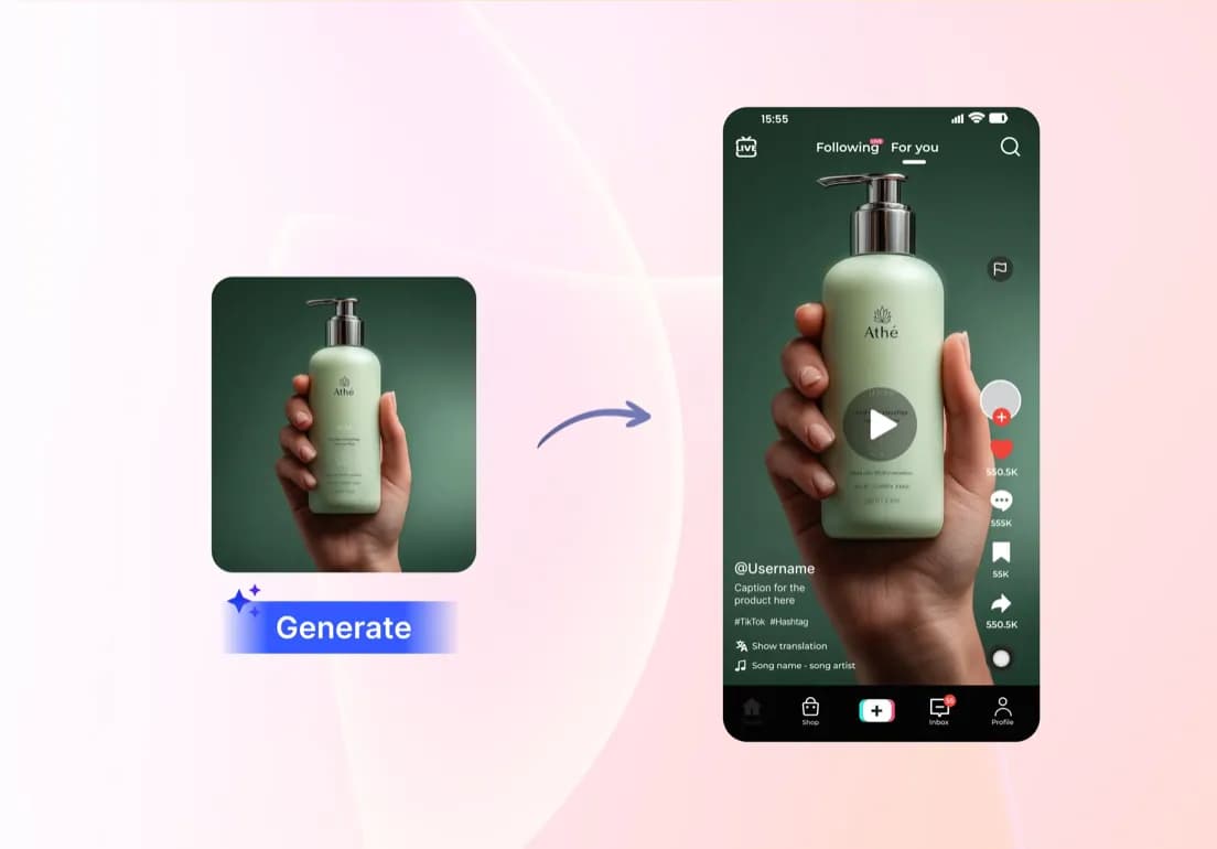 Product Sample to Video Ads interface for TikTok creatives