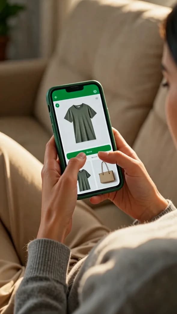 Person on a couch using a smartphone to create an app video ad