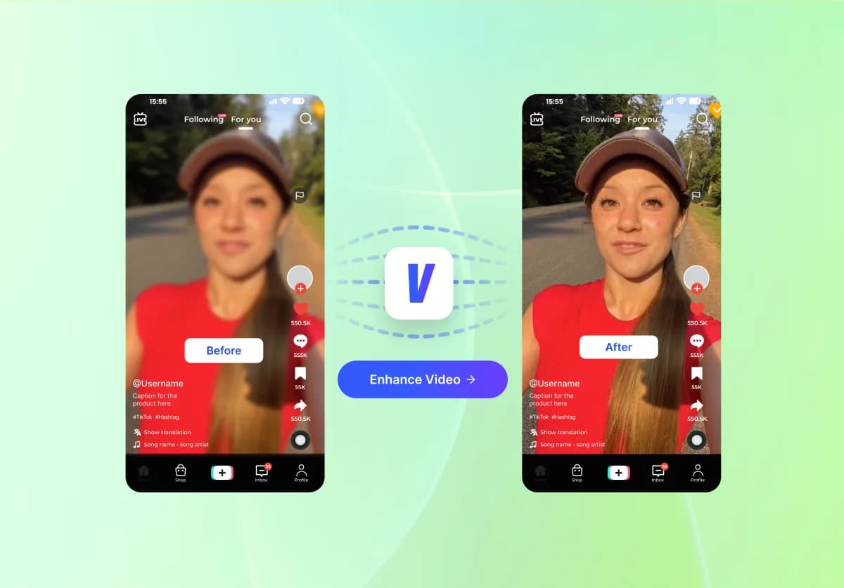 Before and after AI video enhancement comparison