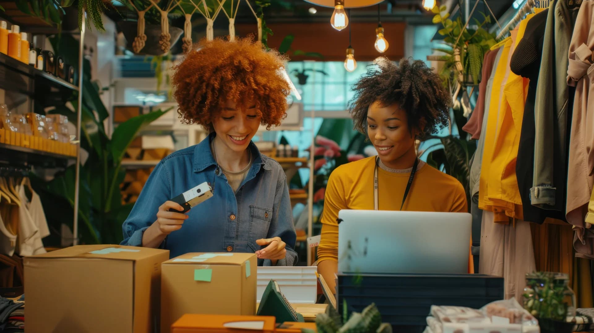 Retail team reviewing products on a laptop in store