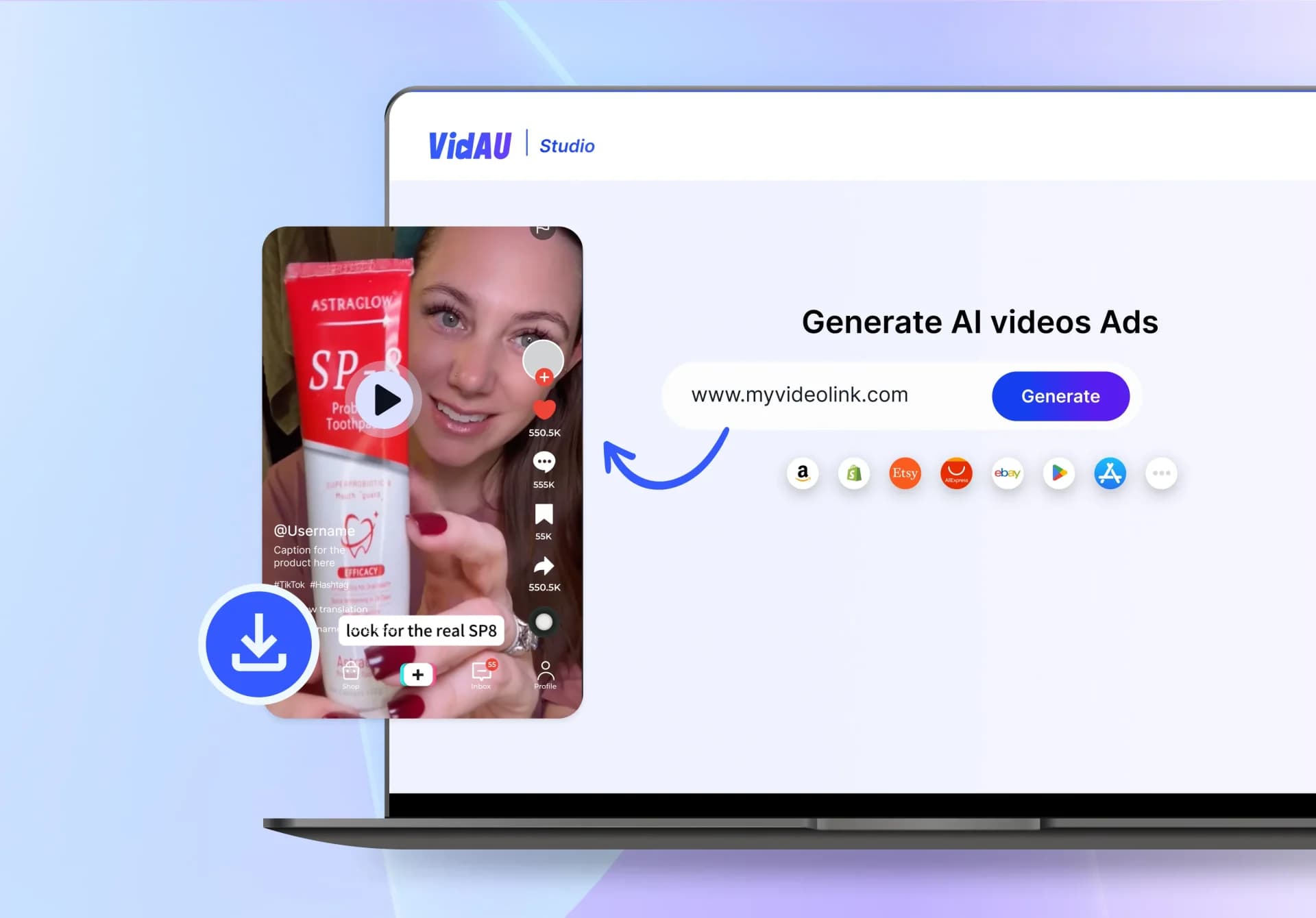 URL to video — product link to finished ad