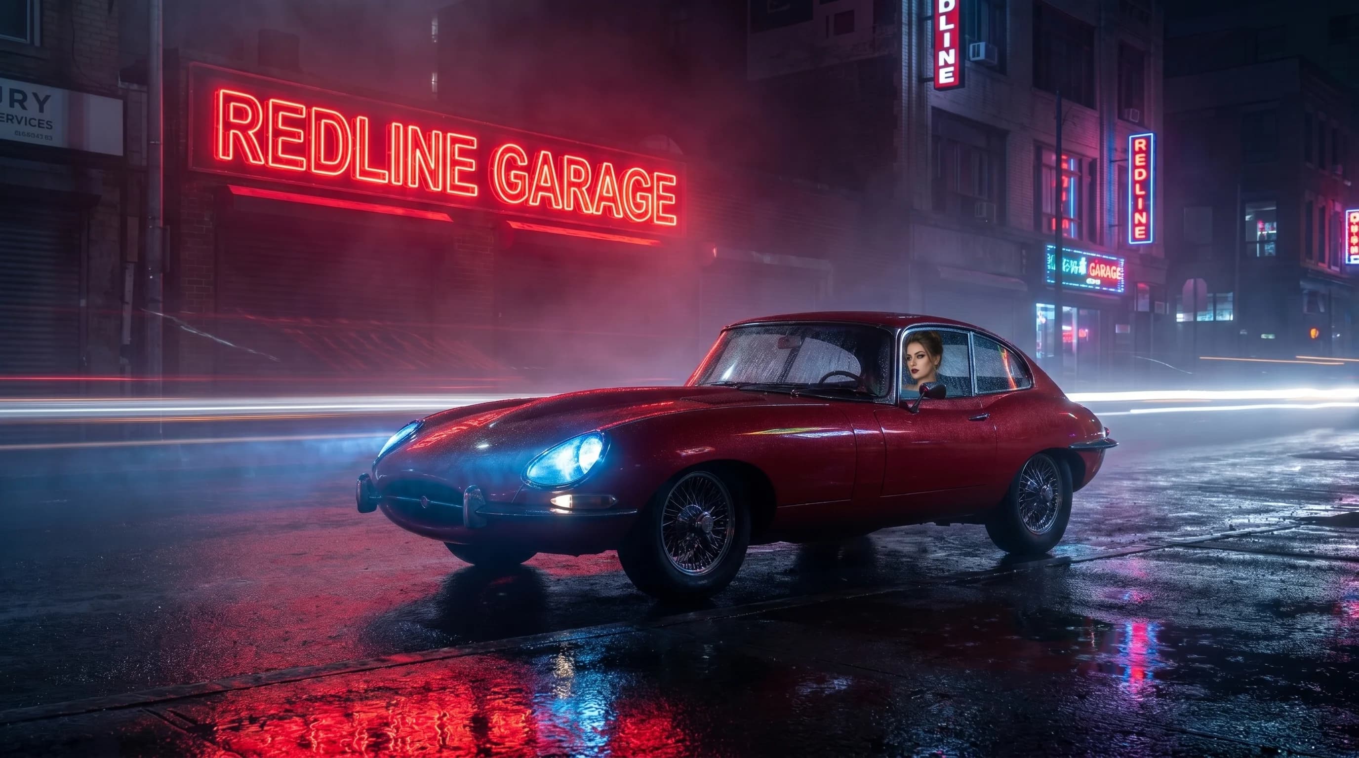 Neon garage scene demonstrating native AI image editing with Seedream 5.0