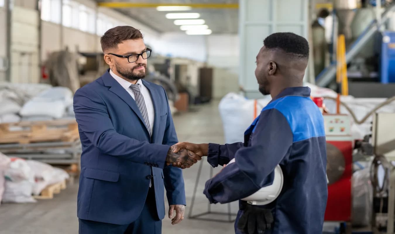 Enterprise stakeholders meeting in a warehouse facility