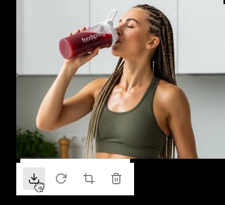 Generated preview — fitness lifestyle with branded shaker bottle in a bright kitchen setting