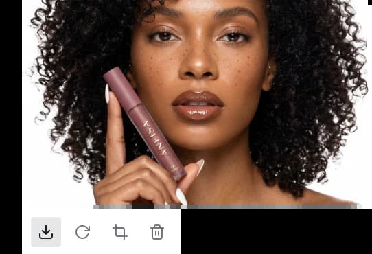 Generated beauty preview — portrait with lip gloss product and ANEISA branding