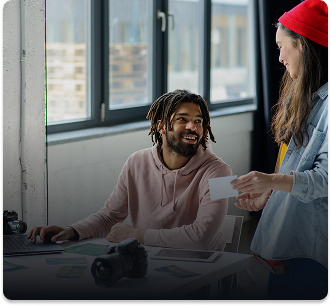 Creative agency team collaborating