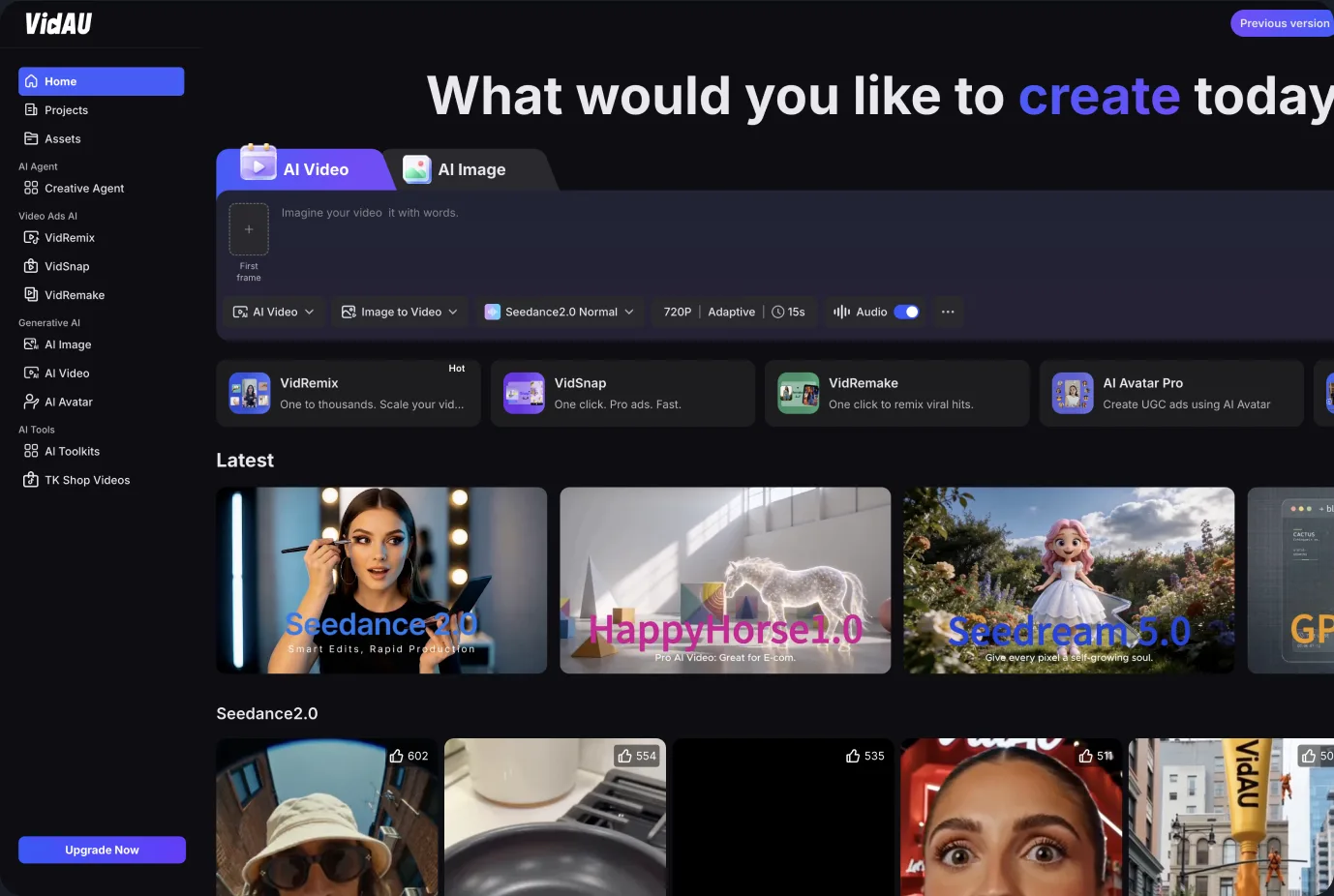 VidAU creative dashboard