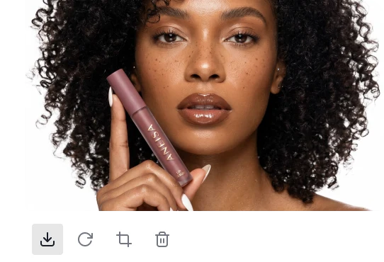 Generated beauty preview — portrait with lip gloss product and ANEISA branding