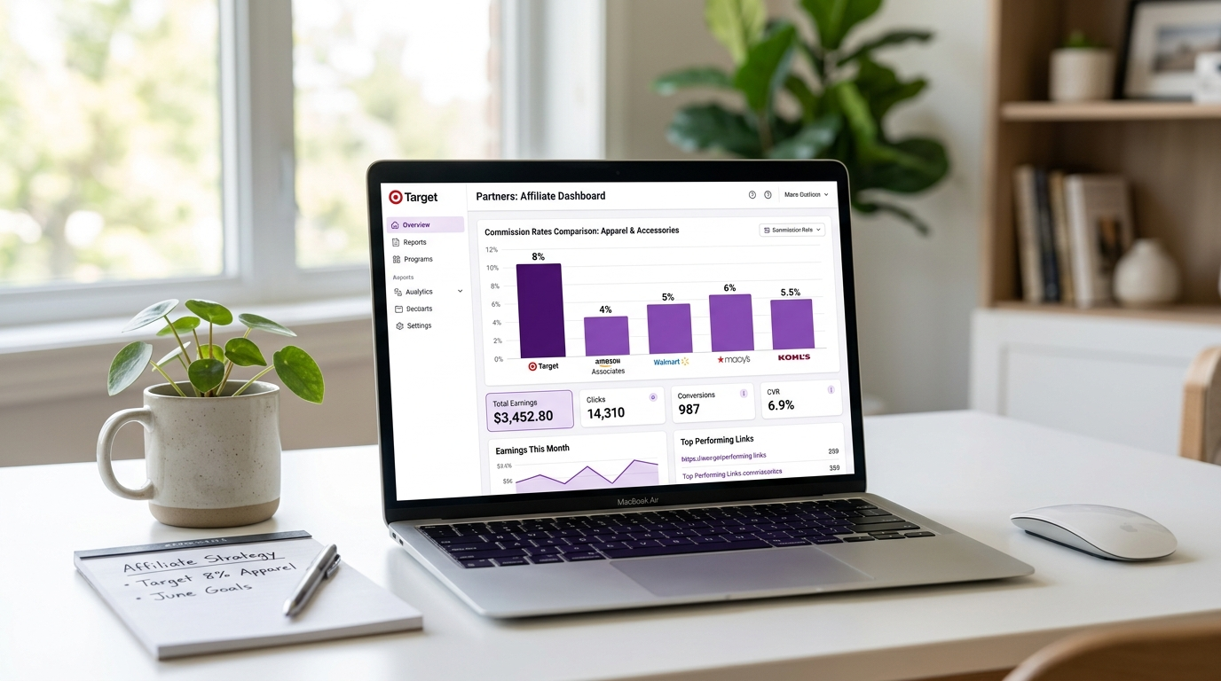 Target affiliate commission rate comparison dashboard showing 8 percent versus competitors