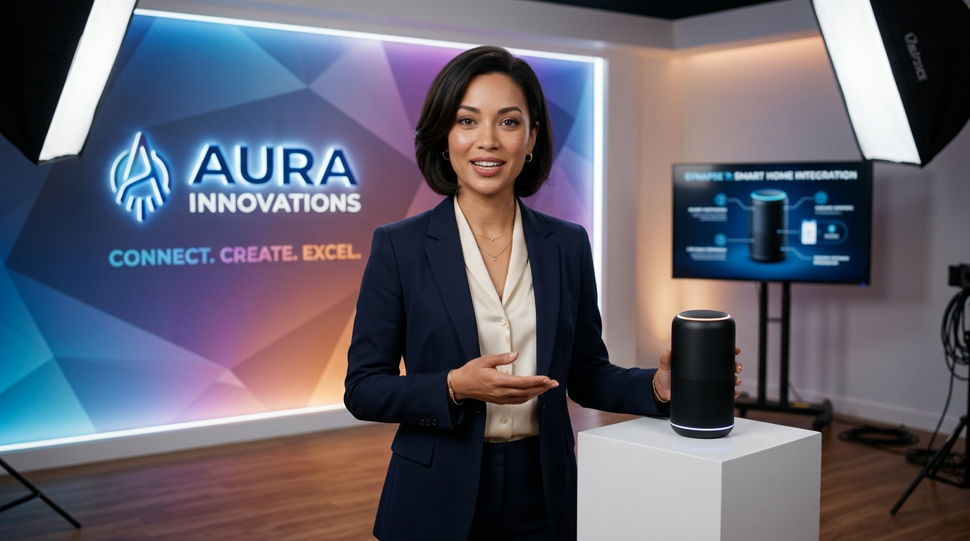 AI-generated digital avatar spokesperson presenting product in ecommerce marketing context