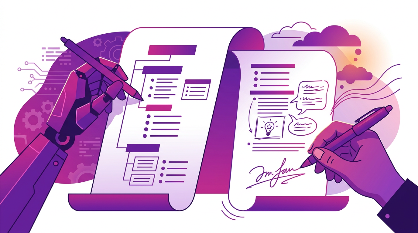 Document draft split between AI-drafted structure and human-added personal detail