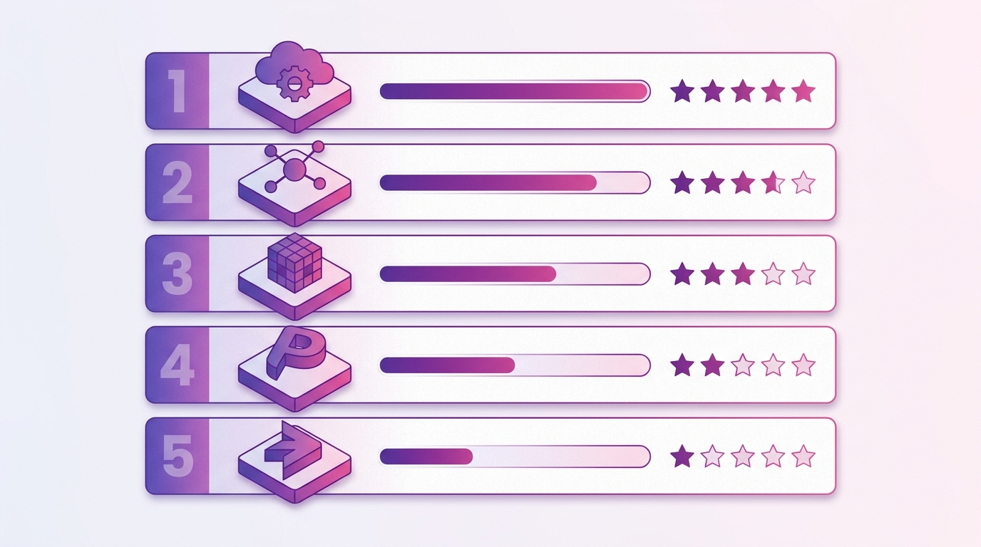 Ranked comparison scorecard of top enterprise AI insights platforms with star ratings and progress bars