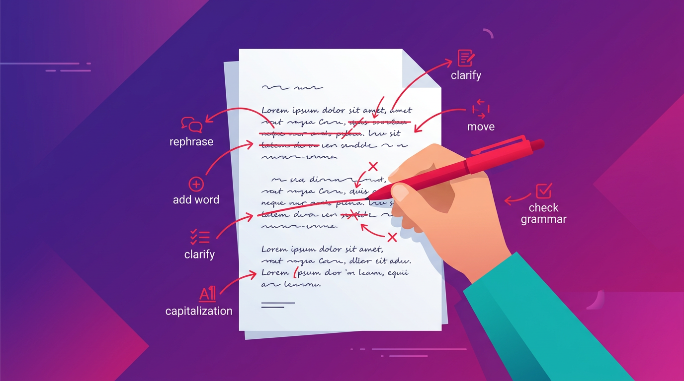 Editor red pen revising a content draft representing editorial review