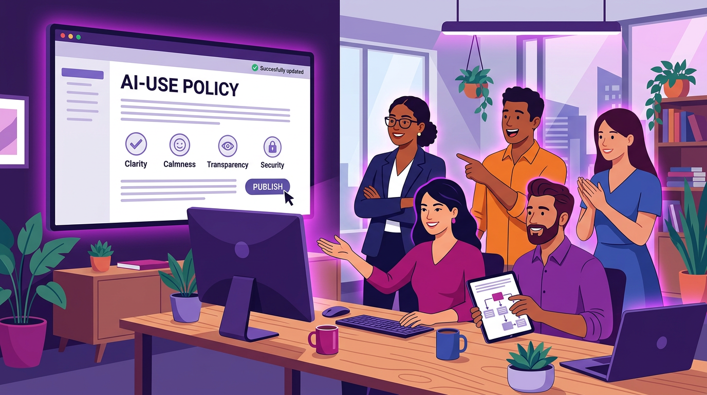 Brand team publishing a clear AI-use policy page on a website