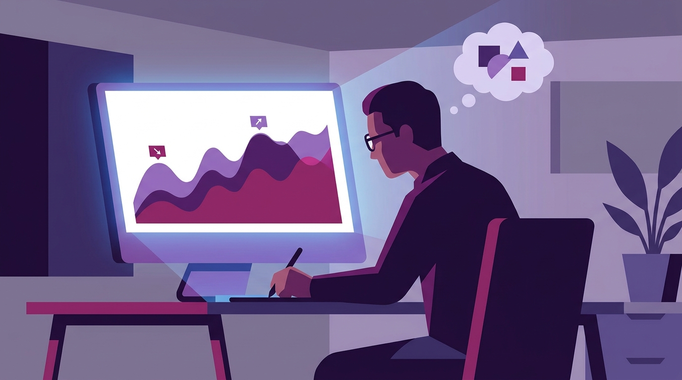 Analyst comparing gross gain and net gain trend lines
