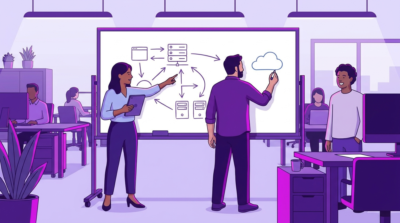Product marketer collaborating with an engineer to translate technical capability