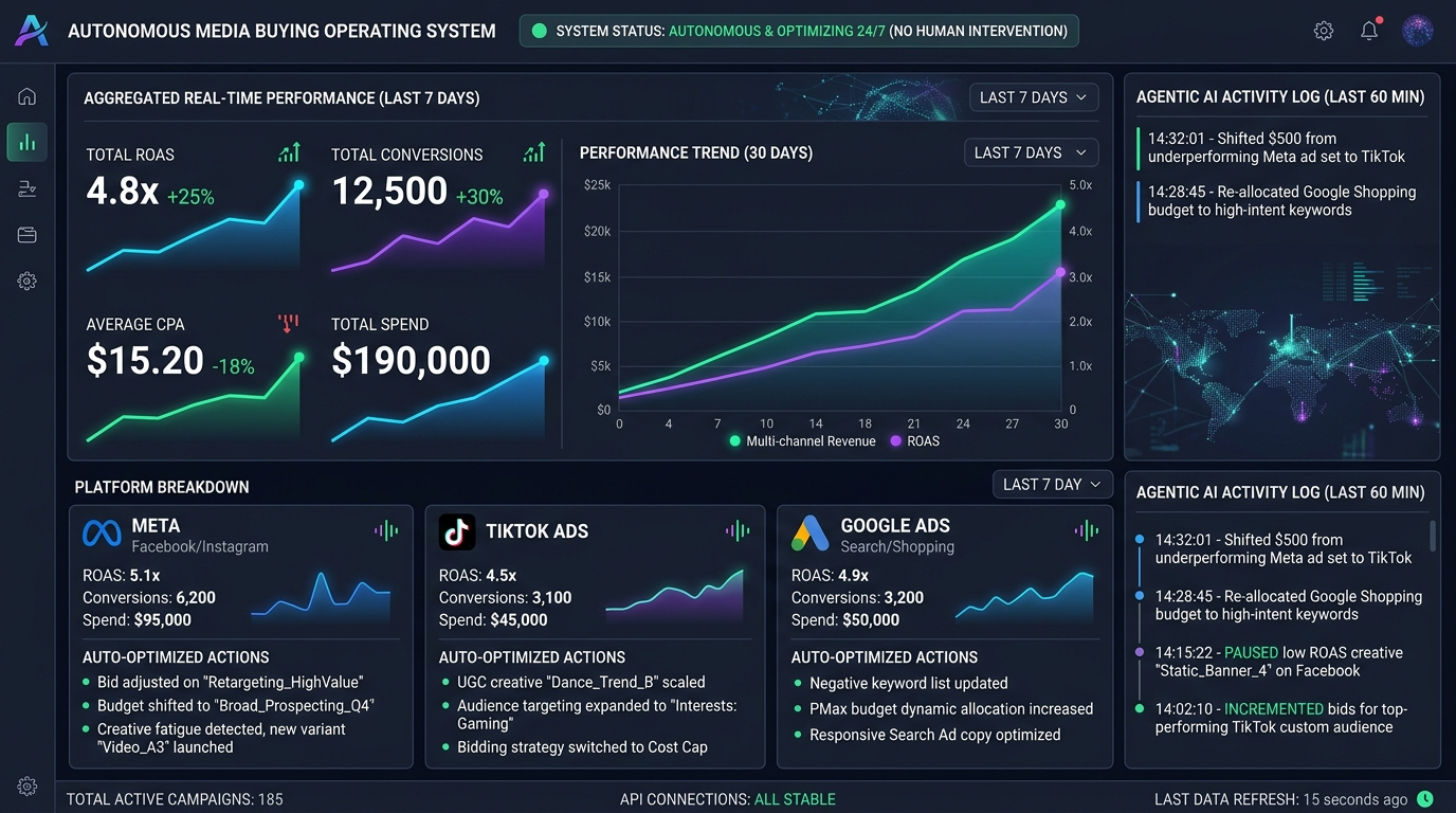 Agentic AI media buying dashboard autonomous campaign optimisation