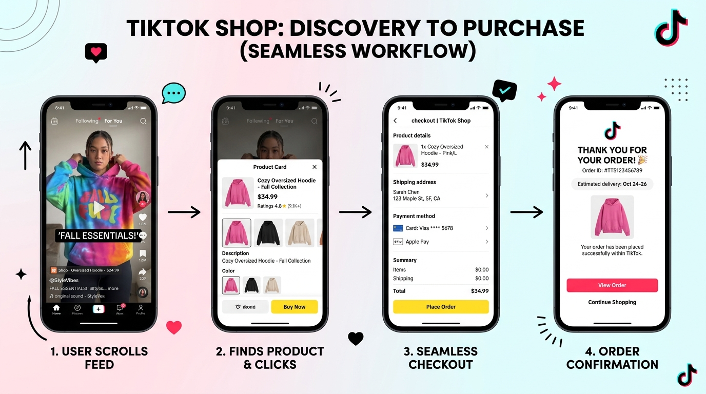 TikTok Shop social commerce product discovery and purchase flow