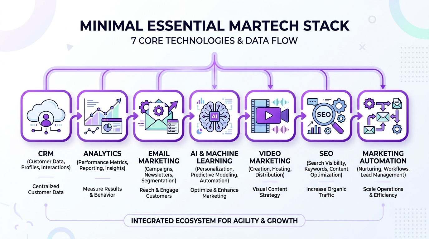 Essential martech stack 7 core marketing technology categories connected workflow