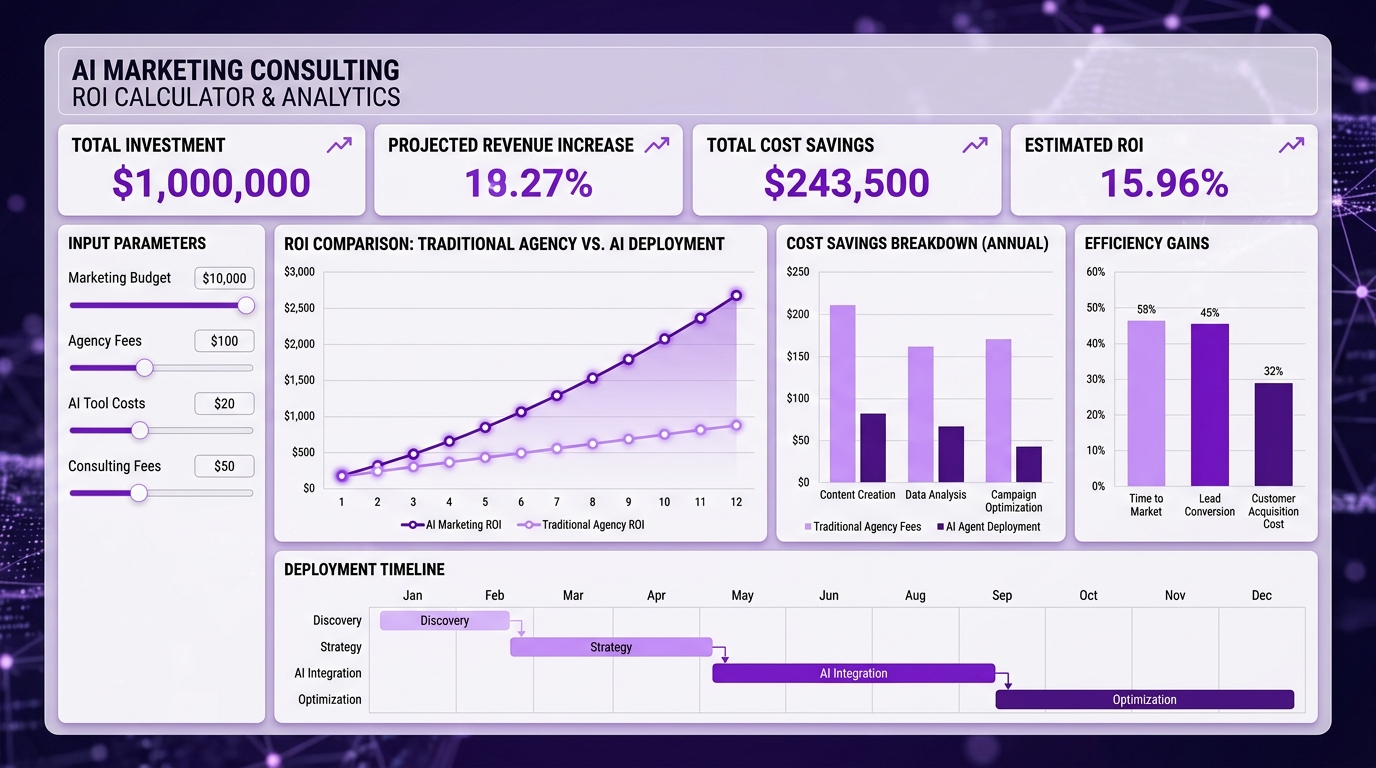 ROI comparison chart showing AI agent deployment versus traditional marketing team costs