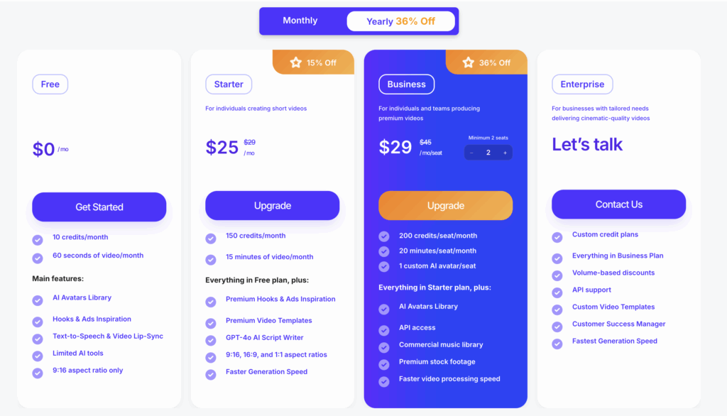 VidAU Pricing Plan – VidAU.ai tts reader pricing plan
