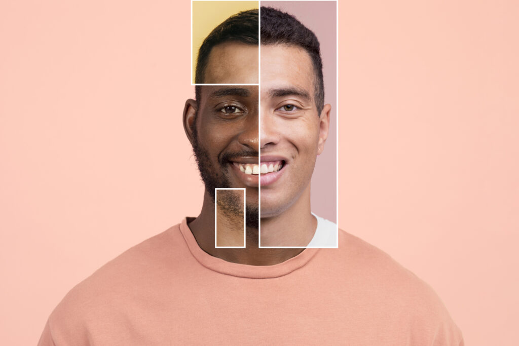 combination-facial-features-concept – VidAU.ai A man using Face Swap Video AI