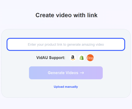AI Video Ad Generator – VidAU.ai step one copy and paste url to video generator