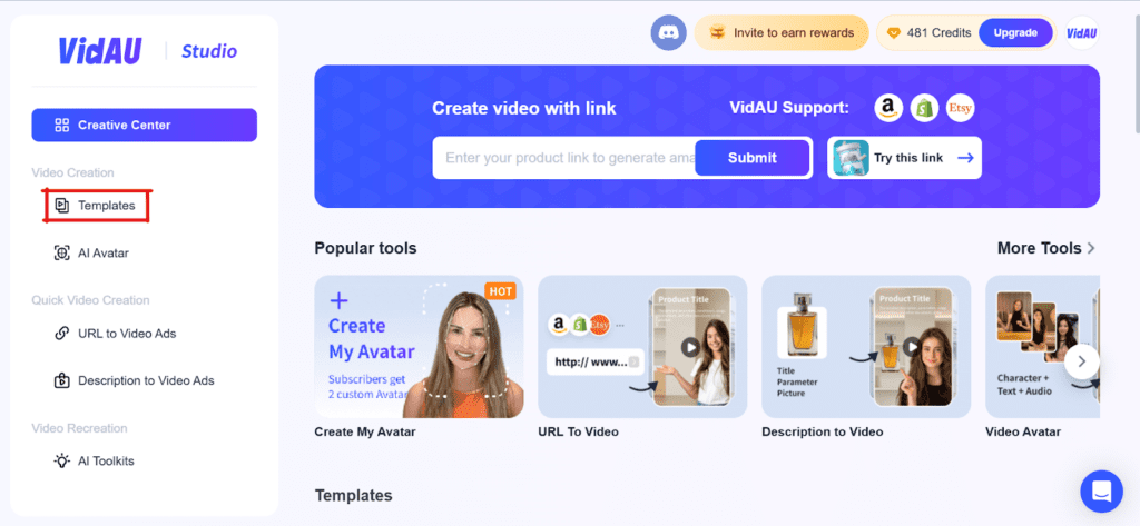 10 – VidAU.ai select a template