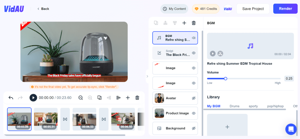 13 – VidAU.ai Customize music and visuals for YouTube shorts