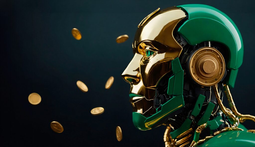 advanced-technological-robot-interacting-with-money-finance Robotic AI generated avatars sample