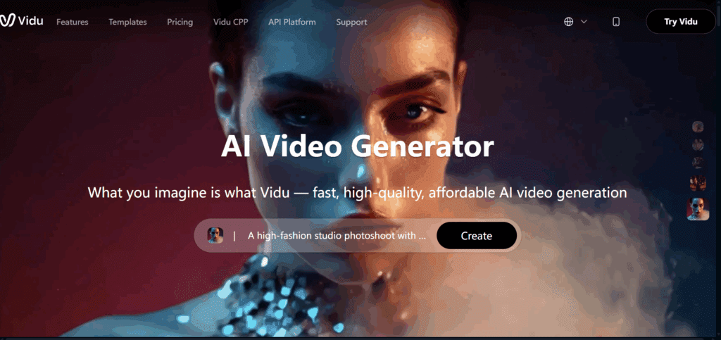 Vidu AI home page