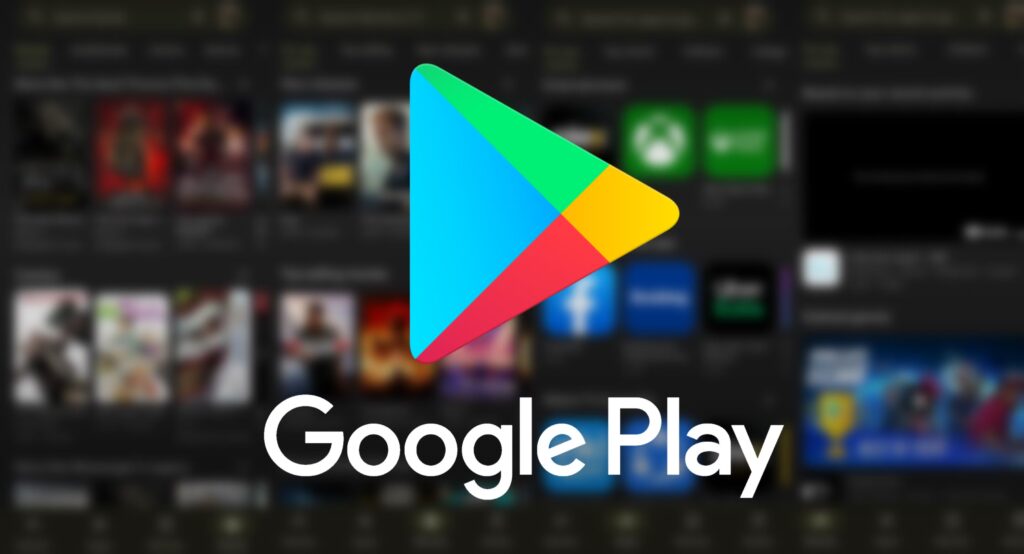 Google play logo against blurry interface