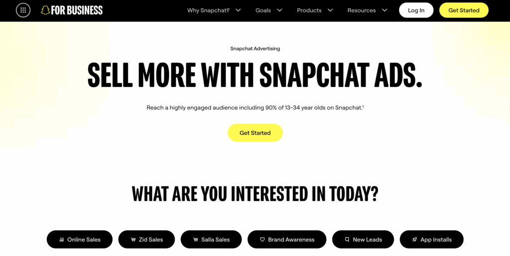 Snapchat and advertising manager landing page