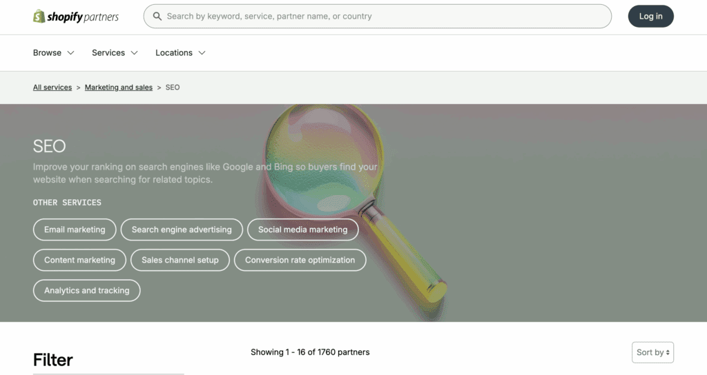 Shopify SEO Services website's landing page