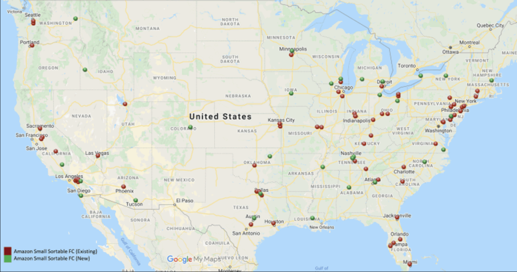 Map of The United States of America – VidAU.ai Amazon fulfillment center map