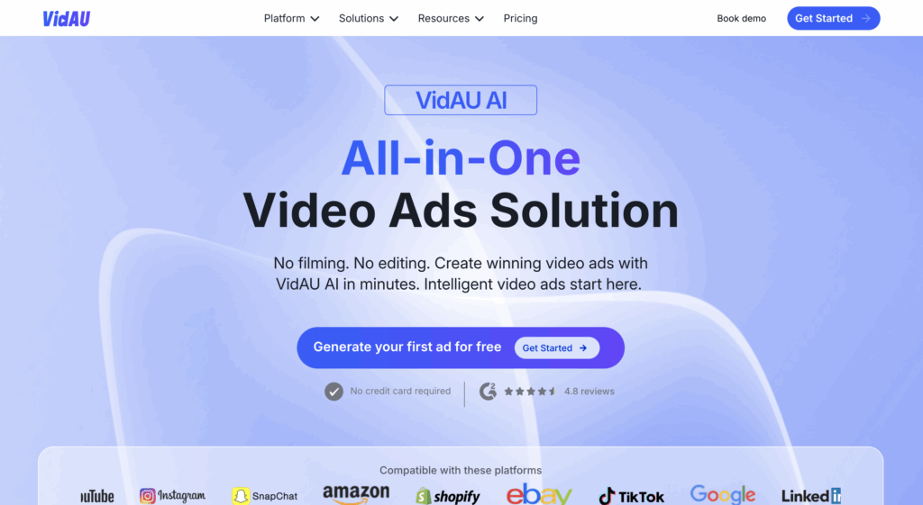 VidAU homepage – VidAU.ai VidAU, PixVerse Alternative, homepage image