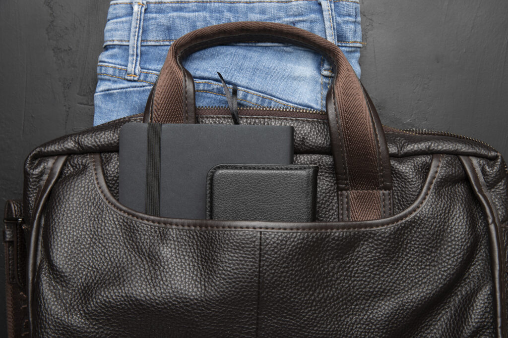 leather-bag-travel-with-jeans-wallet gucci sneakers