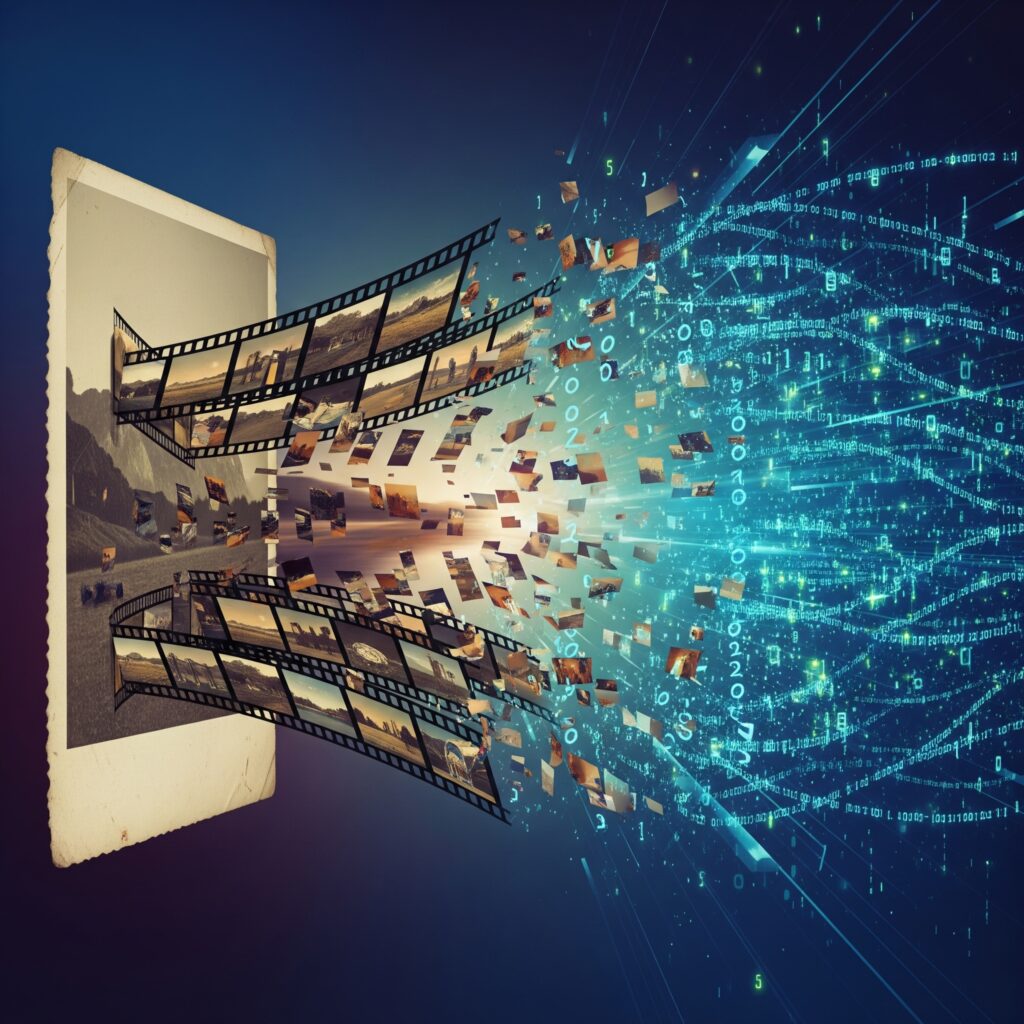 This image powerfully illustrates the concept of an AI photo to video generator
