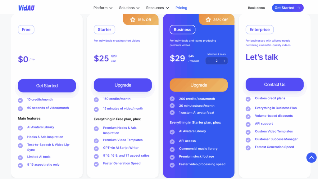 Screenshot4 VidAU's Pricing Page
