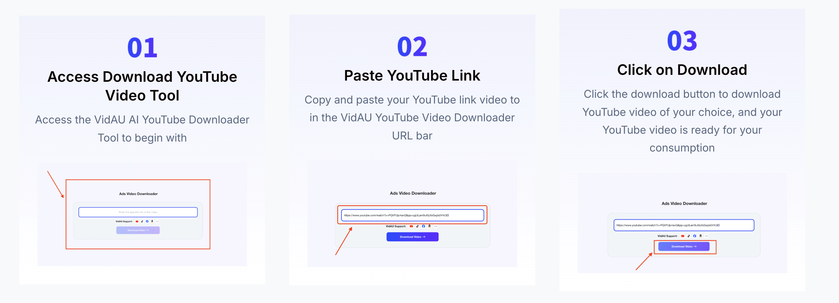 VidAU YouTube Video Downloader steps